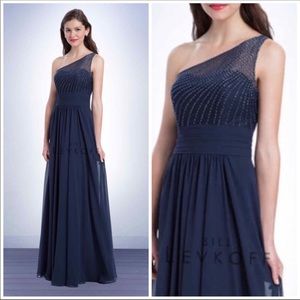 Bill Levkoff Navy one should beaded dress size 12
